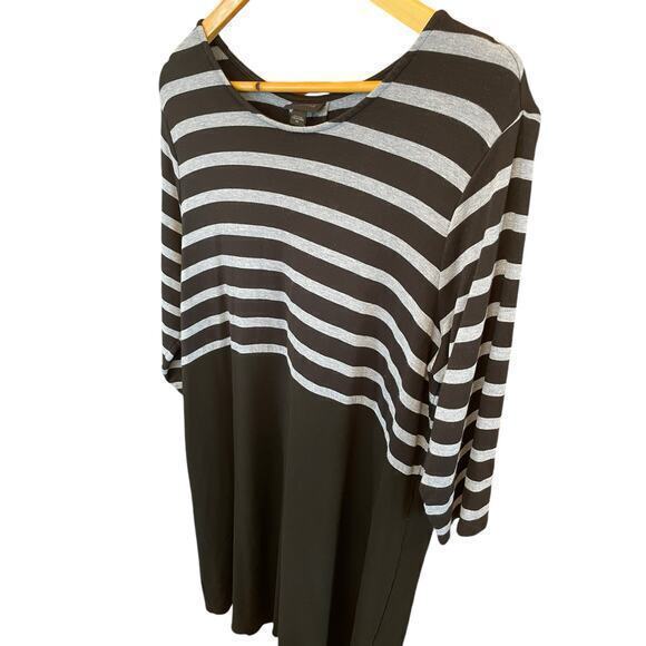 J. Jill Wearever Collection Black Stripe Box Pleated Dress Fleece Lined XL - Picture 4 of 10